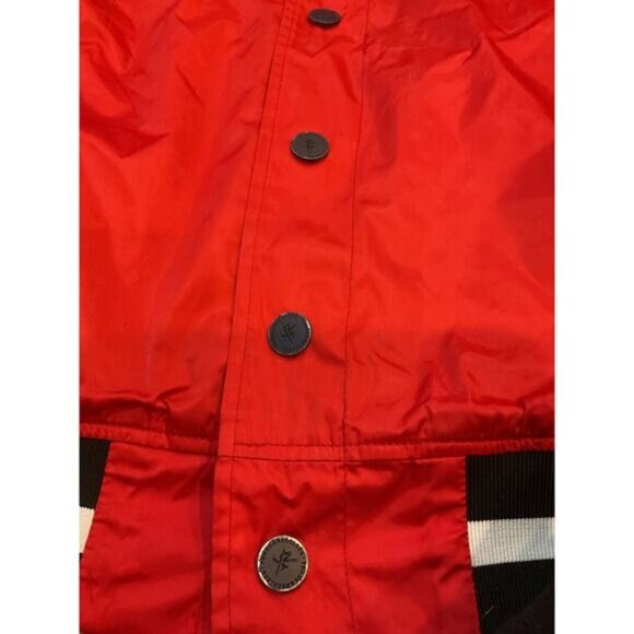 Young & Reckless Red Bomber Jacket Size S Snap-Button Closure Black & White Stri - Picture 10 of 11